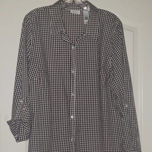 Liz & Co Women's 2X Button up Blouse Brown and White Checkered